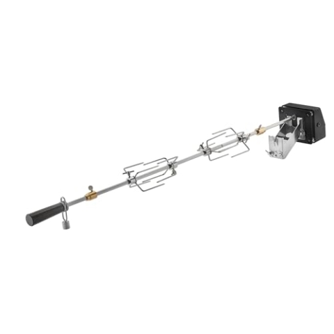 RÖSLE Premium-Drehspieß, Hochwertiger Grillspieß für RÖSLE BBQ-Stationen für VIDERO G4/G6 und MAGNUM G4, Traglast 10 kg, Edelstahl 18/10, Silberfarben/Schwarz