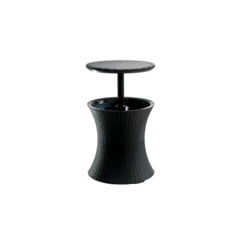 Keter Pacific Cool Bar, 3-in-1 Cocktailtisch, Couchtisch und Outdoor Eiskühler in Rattanoptik, UV-geschützt und wetterfest, anthrazit, Kühlbox 30l Volumen