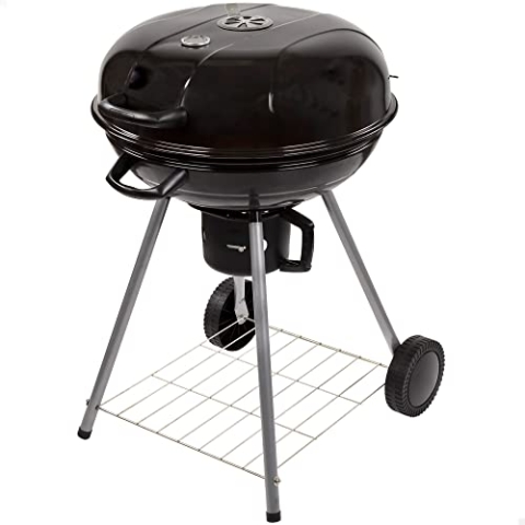 AKTIVE Tragbarer Holzkohlegrill mit Deckel, Ø57x86cm, Rund, Metall, Belüftungssystem, Aschebehälter, Temperaturregelung, 2 Räder, Einfacher Transport, Schnelle Montage, Holzkohlegrills (52803)