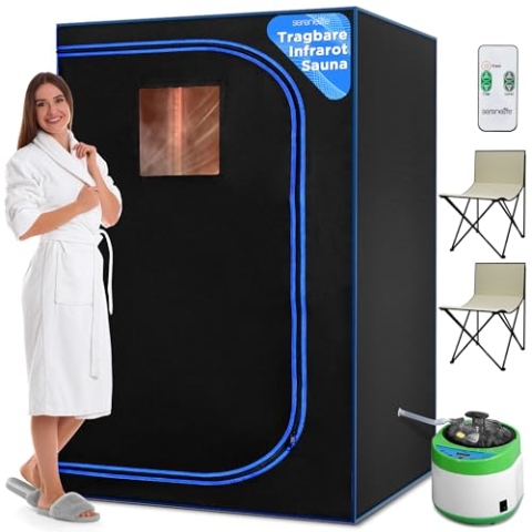 SereneLife mobile Sauna, mini Sauna für 2 Personen, mobile Dampfsauna für zuhause, Portable Sauna, Heimsauna, Sauna Zubehör: Dampfgenerator, 2 Stühle, Controller für Hitze- Zeiteinstellung