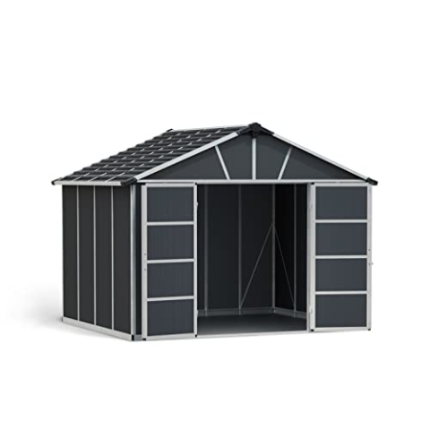 Canopia by Palram Gerätehaus Yukon 11x9 Geräteschuppen Metall 271 x 332 cm Grau Polycarbonatplatten rostbeständig UV-Schutz