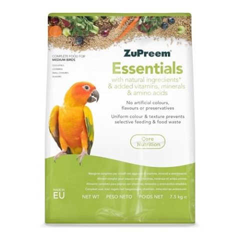 Zupreem Essentials Vogelfutter für Gesellschaftsvögel, natürliche Inhaltsstoffe - Vogelfutter geeignet für Agapornis, NINFA-Kakadus, Argentinische Cotorras und andere mittelgroße Vögel, 7,5 kg