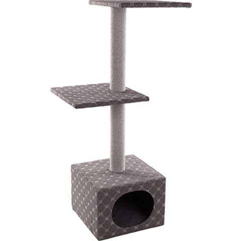 Flamingo Kratzbaum Simon – Grau – 54 x 34,5 x 105 cm – Die größte Auswahl an hochwertigen Kratzsäulen mit Plattformen, Sisal und Versteck