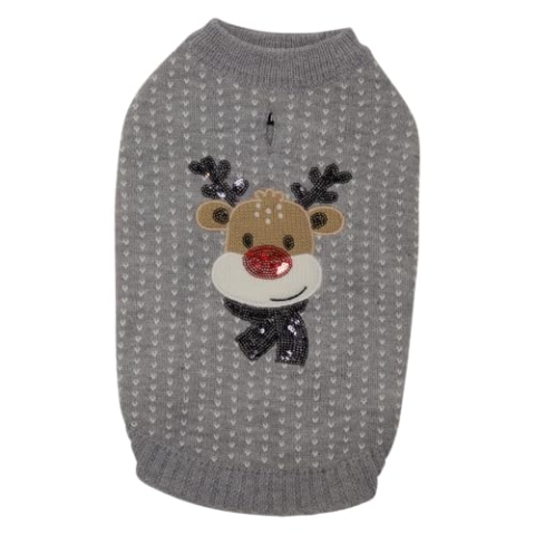 JACK AND VANILLA Hundepullover mit Rentiermuster, weich und atmungsaktiv, ideal für Partys, perfekte Passform, maschinenwaschbar, Größe S, Grau, Modell 5Th Avenue Dogwalk