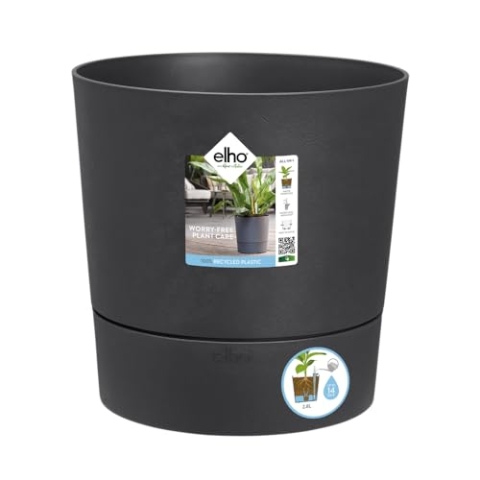 elho Greensense Aqua Care Rund 30 mit Integrierte Wasserspeicher - Blumentopf für Innen & Außen - 100% Recyceltem Plastik - Ø 29.5 x H 29.1 cm - Grau/Holzkohlengrau