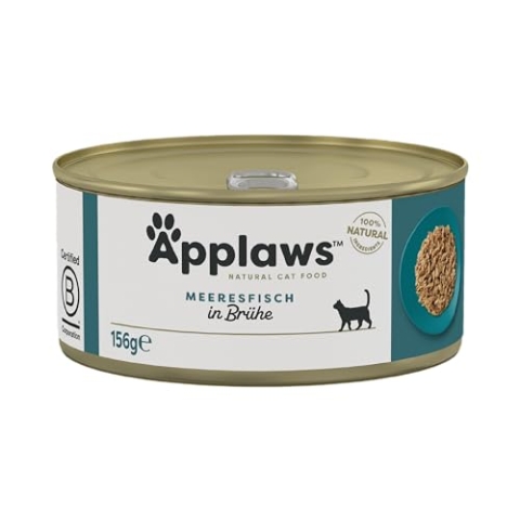 Applaws 100% natürliches Premium-Nassfutter für Katzen, Meeresfisch in Brühe - Packung mit 24 x 156g Dosen