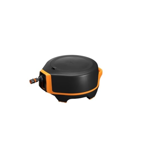 Fiskars Waterwheel XL, All-Inclusive-Bewässerungs-Set, 25 m Gesamtreichweite, Autom. Einziehen, Gartenschlauch in Universalgröße (Ø 13 mm), Universal-Hahnverbinder, Schwarz/Orange, X-Series, 1067549