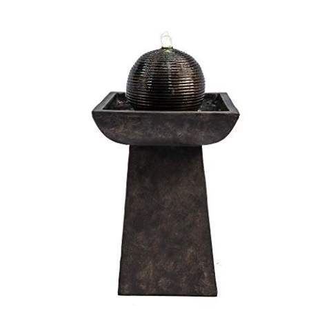 Teamson Home Garden Wasserspiel & Lichter, Outdoor Kugelkugel, moderner Wasserbrunnen, Innensockel, kaskadierender Wasserfall, Ornament & Pumpe, Terrassendekoration, 37.0x37.0x67