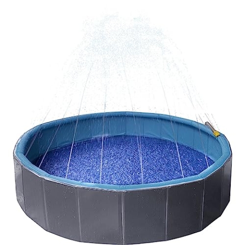 FLAMINGO - Pool mit Wasserstrahl, Durchmesser 120 x 30 cm, Blau und Grau für Hunde