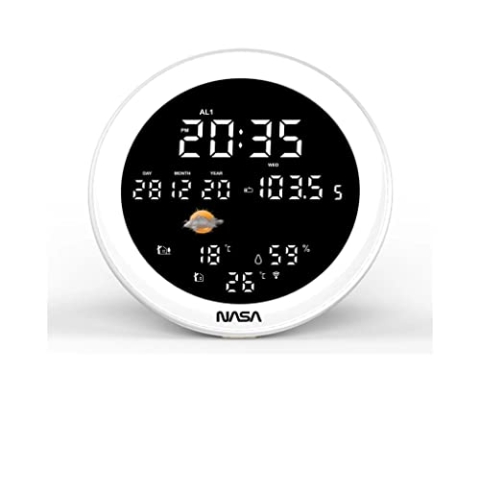 GT PHOTO NASA - Wetterstation und Bluetooth-Lautsprecher WSP1700 Wood - 3 Außensensoren - Lieferung mit Netzteil