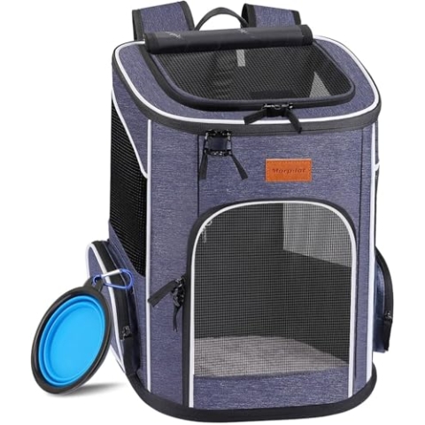 Morpilot Katzenrucksack, Hunderucksack für Katzen und Hunde Welpen, Atmungsaktive und Faltbare Haustier Rucksack mit Transparentes Fenster und Anti-offener Reißverschluss