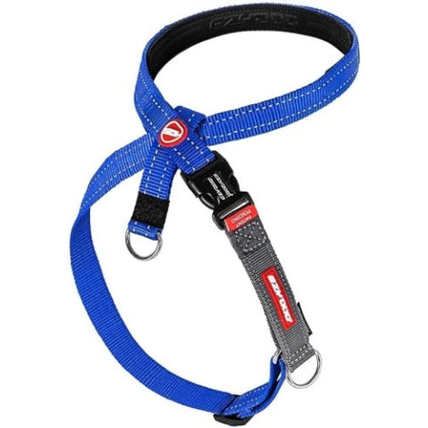 EzyDog Anti Zieh Geschirr Hund - Crosscheck Hundegeschirr für Kleine, Mittelgroße und Große Hunde, Hundetraining Zubehör, Reflektierendes, Größenverstellbar (S, Blau)