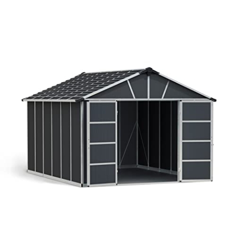 Canopia by Palram Gerätehaus Yukon 11x13.1 Geräteschuppen Metall 395 x 332 cm Grau Polycarbonatplatten rostbeständig UV-Schutz
