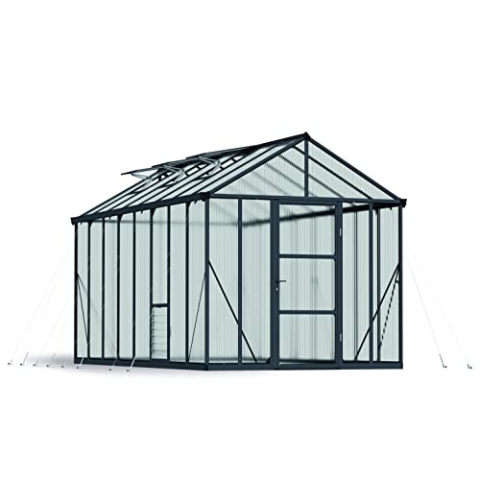 Palram Glory Gewächshaus - 10 mm Polycarbonat & extra dicker Aluminiumrahmen - Die solide Wahl des Gärtners, grau, 483.5 x 244.5 x 268.5 cm
