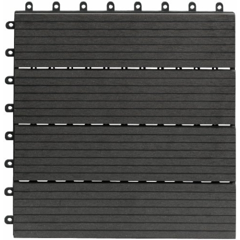 EVERFLOOR WPC(Bambusholz/Kunststoff) Terrassenfliesen Bodenfliese 10er-Set (ca. 0,9 m2), 30 x 30 cm, Anthrazit, leicht verlegbar, wetterfest