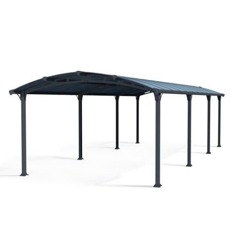 Palram Arcadia 8500 Carport Aluminium & Verzinkter Stahl 5x3,5 m, Überdachung, Autogarage, Autounterstand, Einfache Montage, Carport Bausatz, 10 Jahre Garantie, Anthrazit Inkl. Regenrinne