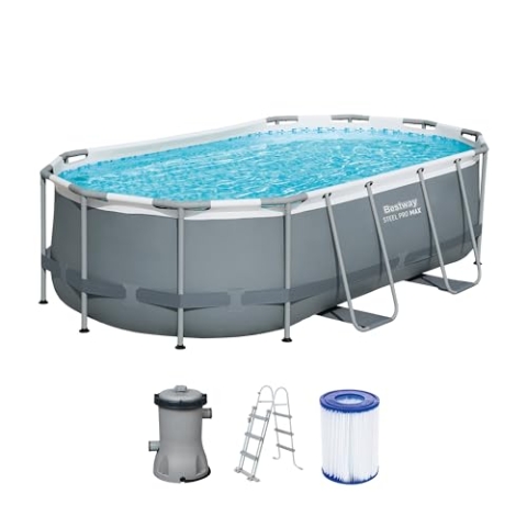 Bestway Power Steel Frame Pool Set mit Filterpumpe 427 x 250 x 100 cm, grau, oval