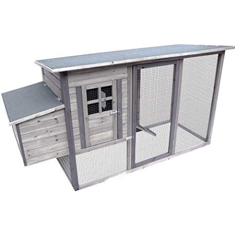 Flamingo Hühnerstall Palacio Cottage Grau – 200 cm L x 76 cm B x 104 cm H, Nachtkäfig mit 2 Legenestern, Angebautem Auslauf und 2 Sitzstangen – Stark, Pure Verwöhnung für Ihre Hühner!