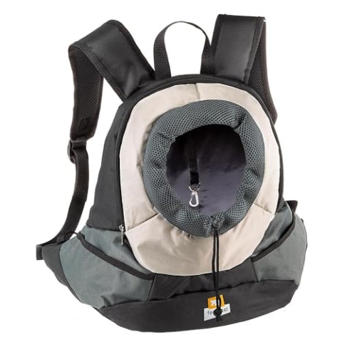 Ferplast Hunderucksack KANGOO, Katzentrucksack, Hundetasche, verstellbare Gurte, Sicherheitsgurt, max. 6 kg, 37 x 16 x 36,5 H cm, Grau