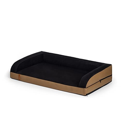 R Rexproduct Lord Premium Hundebett Haustierbett Hundesofa Reißverschluss Abnehmbarer Bezug Waschbar Antirutsch Schwarz-Braun L (80x50x18 cm)