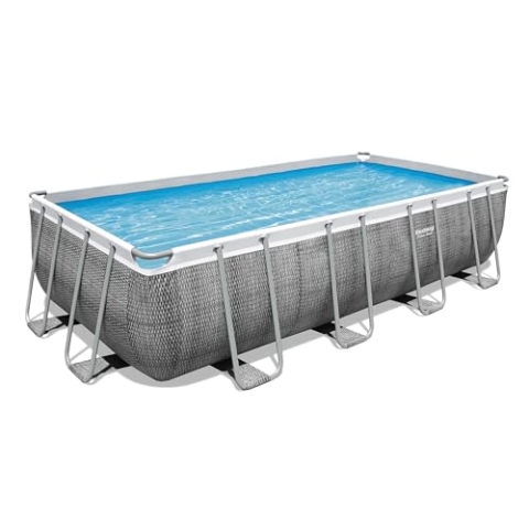 Bestway Power Steel Ersatz Frame Pool ohne Zubehör 488 x 244 x 122 cm, Rattan-Optik (Schiefergrau), eckig
