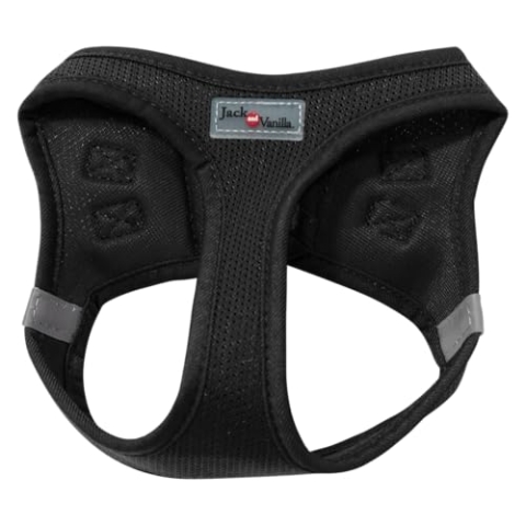 JACK AND VANILLA, Atmungsaktives Netzgeschirr für Hunde, individuelle Passform, verstärkte Sicherheit, Elegantes Design, pflegeleicht, Größe 43–49 cm, Schwarze Farbe, Expeditionsmodell