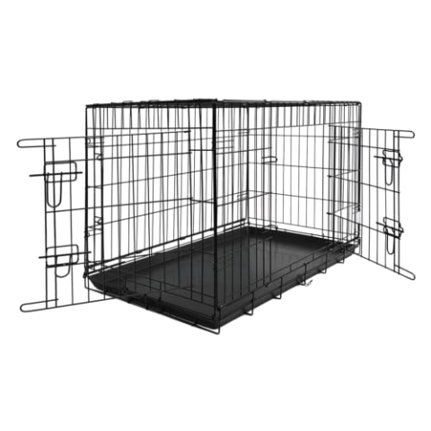 JACK AND VANILLA 2-türige, Faltbare Haustierbox aus stabilem Metall, einfache Aufbewahrung, sicher mit Belüftung, ideal für mittelgroße bis große Hunde, 107 x 71 x 77 cm, schwarzes Reisemodell