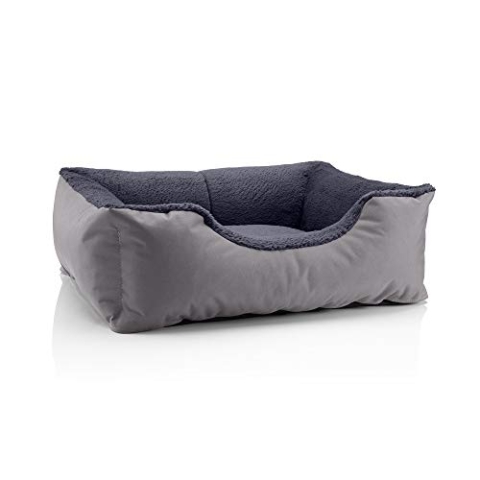 BedDog Hundebett Teddy, Hundesofa aus Cordura und Microfaser-Velours, waschbares Hundebett mit Rand, Hundekissen Vier-eckig, für drinnen, draußen, Größe M, grau-grau