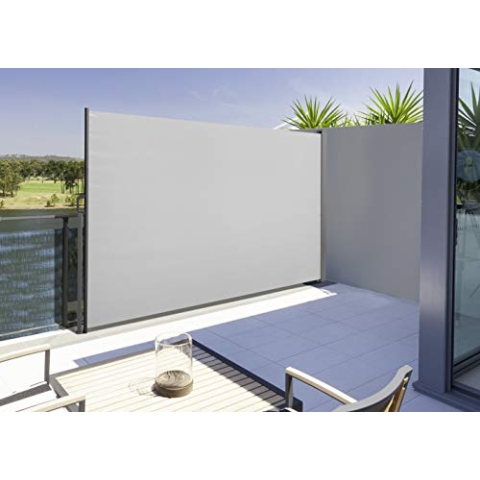 Seitenmarkise für Balkon und Terrasse, mit Bodenmontage, Sichtschutz, Sonnenschutz, Seitenrollo 160 x 300 cm, Hellgrau