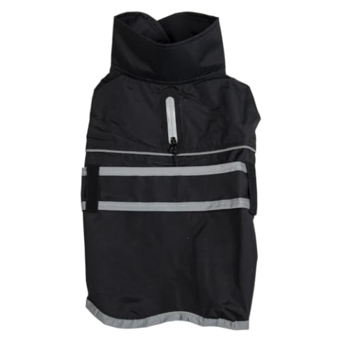 JACK AND VANILLA Stylischer Regenmantel für Haustiere – robust und langlebig – leicht zu reinigen – Größe M – 40 cm – Schwarz – ideal für Outdoor-Aktivitäten – Expeditionsmodell