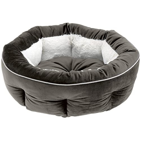 Ferplast Hundebett, Katzenbett MARQUIS 45, Haustierbett, Weiches Velours, Waschbar, Ø 45 x 16 cm, Grau