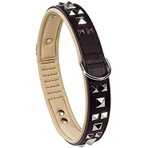 Ferplast Leder Hundehalsband Giotto Luxor aus echtem Leder mit silbernen Nieten, Halsumfang: 50-58 cm., Breite 30 mm. Schwarz