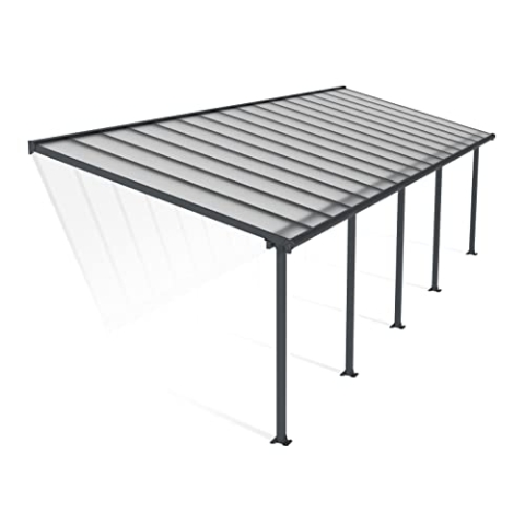 Palram Canopia Olympia Terrassenüberdachung 3X10 - Gestell aus Alumiuium & 16 mm Polycarbonat - Terrassendach Für den Ganzjährigen Gebrauch Geeignet, Grau, 980 x 295 x 305 cm