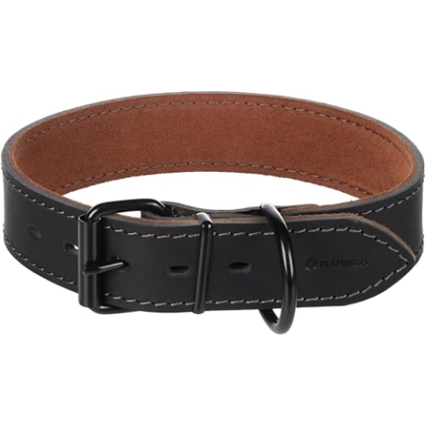 Halsband Montana Leder BREIT SCHWARZ XL 49-59CM 40MM