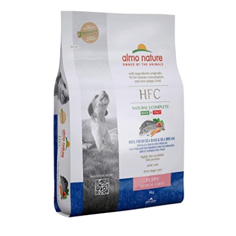 Almo Nature HFC Puppy M/L - 100% Frischer Wolfsbarsch und Goldbrassen - Komplett-Trockenfutter Für Welpen & Junghunde - mittelgrosser/grosser Rassen 8 Kg