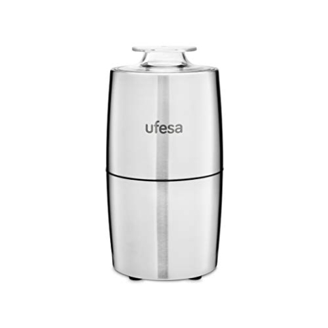 UFESA Kaffeemühle MC0470 Mahlwerk Kaffee , 200 W, mit Klinge und Behälter aus Edelstahl mit einem Mikroschalter und einem transparenten Deckel