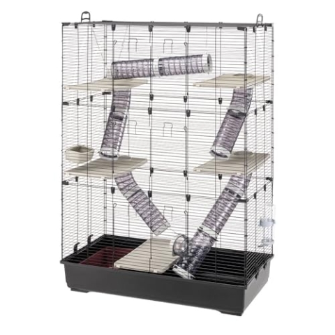 Ferplast Frettchenkäfig SARA Tower, Chinchillakäfig, Frettchenkäfig, Kleintierkäfig, 6 Etagen, mit Tunneln, Plattformen und Zubehör, 99,5 x 53 x H 152 cm, mit Tür und Griffen