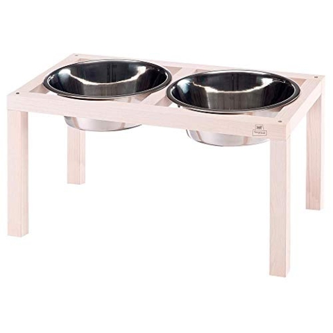 Ferplast Desco Wood Hundeschale mit 2 Edelstahlschalen - Elegante Hundefutter- und Wasserschale aus Holz, rutschfest, 5,6 Liter