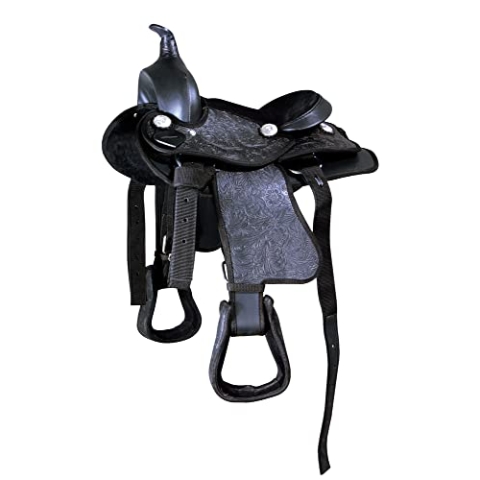 PFIFF 101032 Westernsattel, Westernreiten Blumendesign Synthetik, Schwarz Pony 12 Zoll
