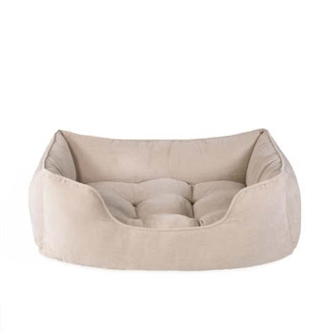 Rosewood Cord Hundebett, quadratisch, Beige, Größe M