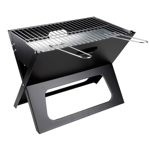 alpina Tischgrill Holzkohle - Tischgrill mit Grillplatte und Deckel - Kompakter Grill mit Grillplatte - Tischgrill Tragbar - Ideal für den Außenbereich - Silber