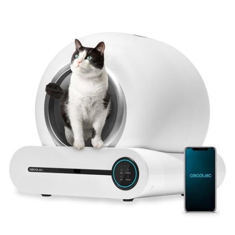 Cecotec Selbstreinigende Katzentoilette Pumba 8000 CleanKitty Smart. 18W, 9L Kapazität, Dreifaches Desodorierungssystem, WiFi-Steuerung und Display, Leise und Sicher mit Infrarotsensor