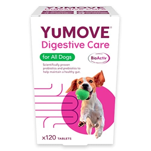 YuMOVE Digestive Care Milchsäurebakterien und Verdauungsprobiotika, 120 Tabletten, Probiotische Ergänzung für Hunde für die Darmgesundheit, alle Altersgruppen
