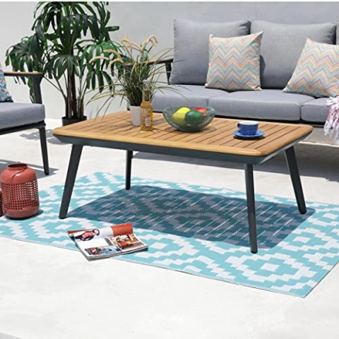 RED DECO Kenya Wendbarer Teppich für drinnen und draußen, 180 x 120 cm, Türkis/Weiß