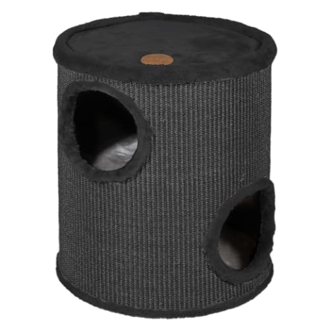 JACK AND VANILLA Moderne, stilvolle Kratztonne, schwarzes Finish, Ø36 x 50 cm, Kratztonne, Kratzbaum für Katzen, Stabiler Kratzbaum für kleine und große Katzen, perfekt für