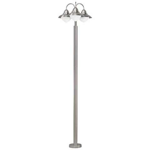 EGLO Außen-Stehlampe Sidney, 3 flammige Außenleuchte, Standleuchte aus Edelstahl, Glas: Weiß, opal-matt, Farbe: Silber, Fassung: E27, IP44