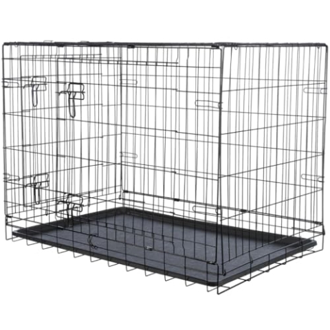 TRIXIE Hundebox Home schwarz – S: 64 × 54 × 48 cm – klappbarer Hundekäfig mit 2 Türen & sicheren Verschlüssen, verzinkte Transportbox mit Stabiler Bodenwanne für Zuhause & unterwegs – 39301