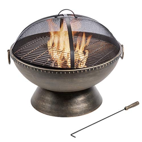 Teamson Home Garten Große Holzbefeuerte Feuerstelle, Gartenmöbel, Kaminofen, Feuerstellenheizung, Metall-Feuerschale, Holzbrenner mit Schürhaken und Deckel, metallisch