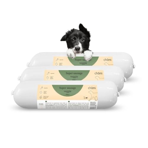 Chōmi Dog Super Sausage Fresh Hundefutter | Nassfutter Für Hunde | Gemüsewurst für Hunde | Adult | Getreide- und konservierungsmittelfrei | Mit Seetang | Barf (400g x 8, Veggie)
