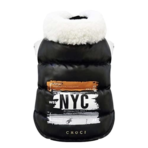 Croci wasserdichte Jacke für Hunde New York City, Rückengröße 35 cm, gepolstert und verstellbar, mit Gummizug und Loch für Leine und Geschirr, Schwarze Farbe